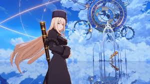 Star Savior character standing beside a large clock-like structure